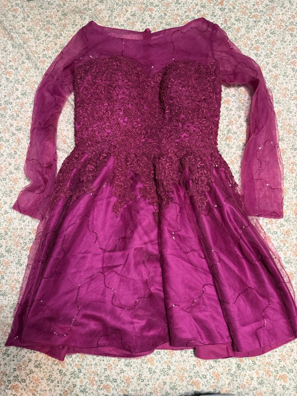 Elegant Long-Sleeve Fuchsia Prom Dress